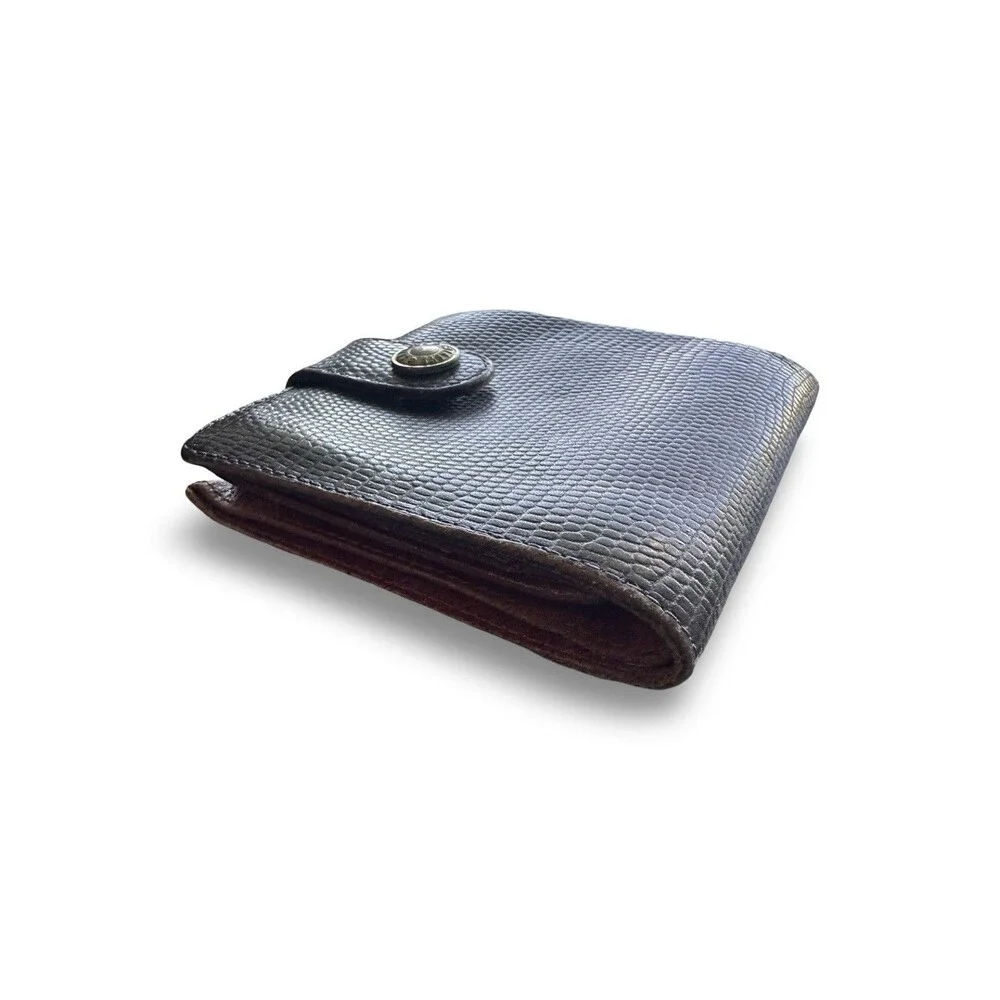 🧡Vintage SAZABY Black Lizard Snake Print Leather Bifold Wallet Gold Logo RARE